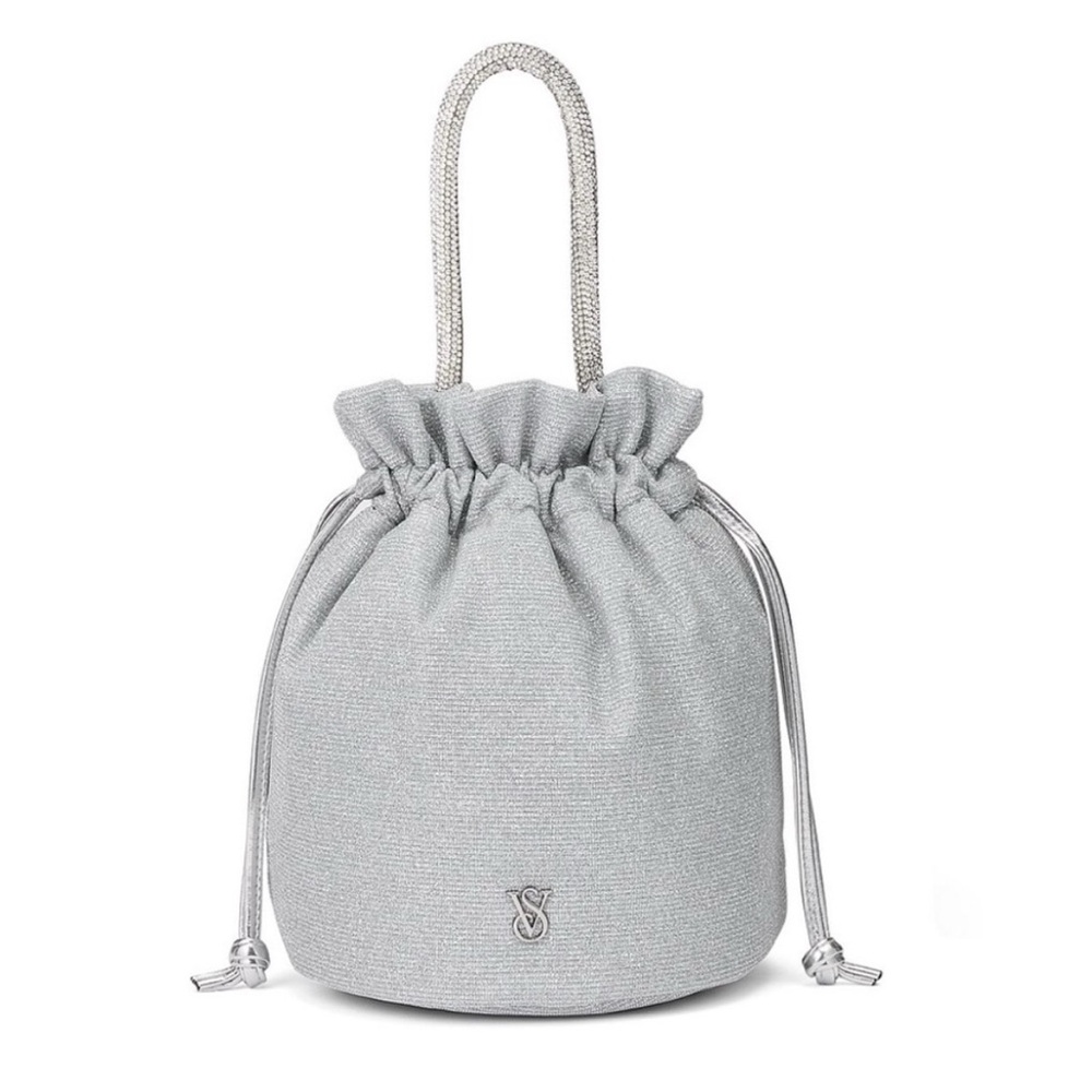 New Silver Victoria Secret Drawstring Bucket Bag
